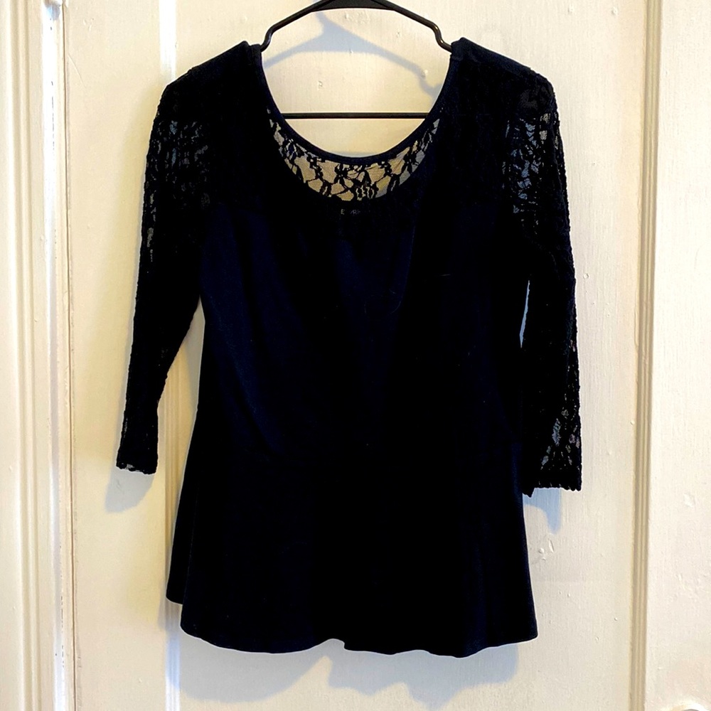 Black peplum top with lace sleeves